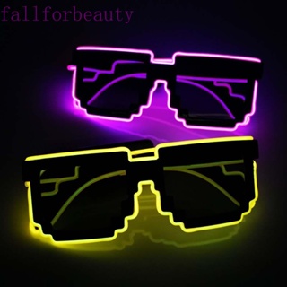 FALLFORBEAUTY แว่นตาเรืองแสง LED ส่องสว่าง DJ แฟชั่น บาร์ อุปกรณ์คอสเพลย์ ตกแต่งฮาโลวีน แว่นตาเรืองแสงกระพริบ แว่นตาโมเสค