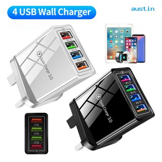 Ay-ที่ชาร์จโทรศัพท์มือถือ กันหน่วงไฟ แบบพกพา ชาร์จเร็ว ปลั๊ก UK 4 USB สําหรับบ้าน