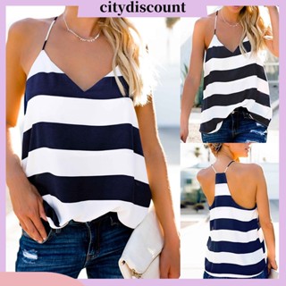 &lt;citydiscount&gt; เสื้อยืดแขนกุด คอวี ลายทาง เซ็กซี่ แฟชั่นฤดูร้อน สําหรับผู้หญิง