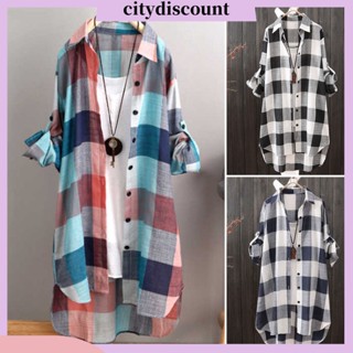 &lt;citydiscount&gt; เสื้อเชิ้ต แขนยาว คอปก ทรงหลวม พิมพ์ลายสก๊อต สําหรับผู้หญิง