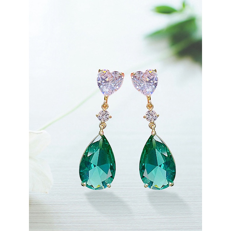 Fancy รัก งานแต่งงาน นิรันดร์ ต่างหู สําหรับผู้หญิง สีฟ้า / สีเขียว ลูกบาศก์ ลูกบาศก์ เพทาย ต่างหูหยดน้ํา อารมณ์ หรูหรา เครื่องประดับสตรี