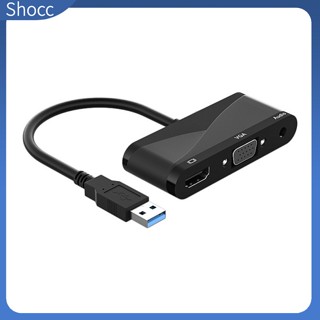 Shocc 3 In 1 อะแดปเตอร์แปลงฮับ Usb 3.0 เป็น Hd-mi Vga 1080p Hd สําหรับ Windows7 8 10 11 Os