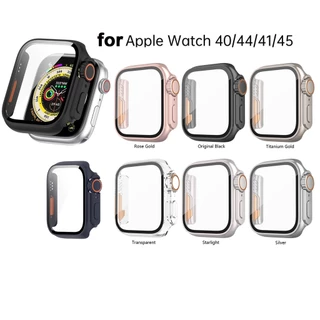 เคสกระจกนิรภัย PC แบบแข็ง ป้องกันหน้าจอ สําหรับ Apple Watch iWatch 45/41/40 มม. 44 มม. 49 มม.