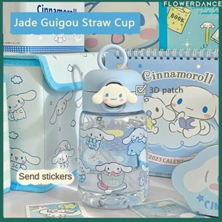 Sanrio Cartoon Summer Sports Water Bottle Kawaii Cinnamoroll Kuromi Anime Bomb Lid Straight Tube Cup ดอกไม้