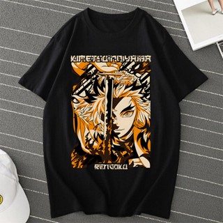 เสื้อยืด พิมพ์ลายกราฟิก Demon Slayer Kimetsu No Yaiba Rengoku Kyoujurou สไตล์สตรีท สําหรับผู้หญิง