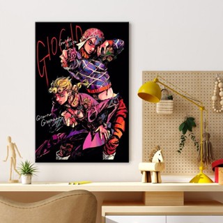 Jojo Bizarre Adventure Giorno Giovanna and Guido Mista โปสเตอร์ผ้าใบ สําหรับตกแต่งผนังบ้าน ห้องนั่งเล่น