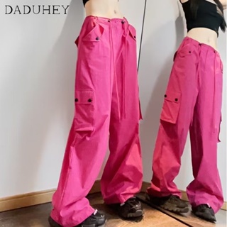 DaDuHey🎈 New American  Style High Street Hip Hop Dopamine Casual Pants Niche High Waist Wide Leg Cargo Pants