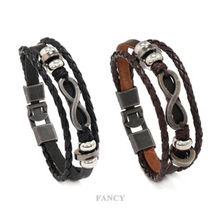 Fancy ใหม่ สร้อยข้อมือหนังถัก หลายชั้น สไตล์คลาสสิก ลําลอง แนวสปอร์ต ของขวัญ สําหรับผู้ชาย