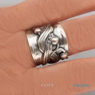 Fancy แหวนวงกว้าง ลายดอกลิลลี่ สไตล์วินเทจ