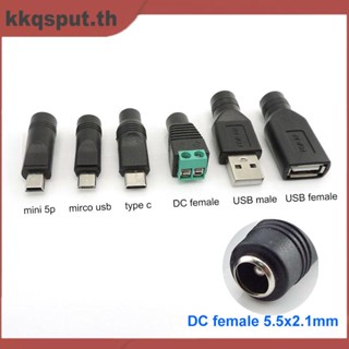 อะแดปเตอร์แจ็คแปลงชาร์จ USB Mini 5pin A Male female Mirco Type C เป็น dc ตัวเมีย 5.5x2.1 มม. สําหรับแล็ปท็อป THK2