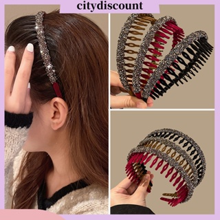 &lt;citydiscount&gt;  ที่คาดผม แบบหยักศก กันลื่น แวววาว พลอยเทียม ฟันแคบ เครื่องประดับผม สําหรับผู้หญิง