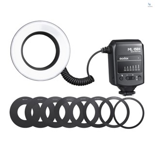 {fash} Godox ML-150II แหวนไฟแฟลชมาโคร ปรับได้ 11 ระดับ GN12 รีไซเคิลเร็ว พร้อมแหวนอะแดปเตอร์ 8 ชิ้น แบบเปลี่ยน สําหรับกล้อง Canon Nikon Sony DSLR