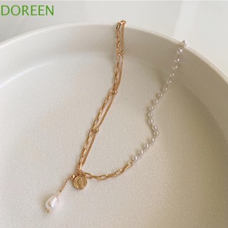 Doreen สร้อยคอมุก ผู้หญิง เหรียญ จี้มุก หรูหรา โซ่ไหปลาร้า