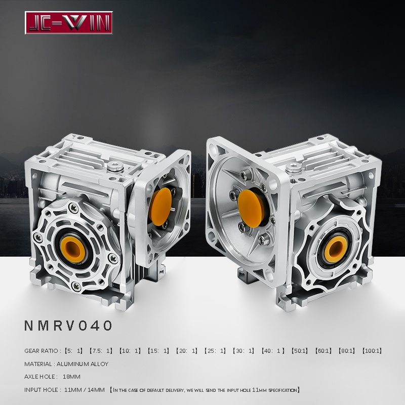 JCWIN หน้าแปลนสแควร์ NMRV040 หนอนเกียร์ลดมอเตอร์เกียร์ Ratio 5:1 ถึง 100:1 อินพุตรู 11/14 มม.เพลา 18