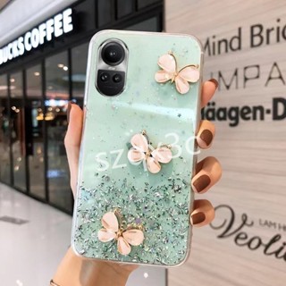 เคสโทรศัพท์มือถือ ซิลิโคน ใส ลายผีเสื้อ กลิตเตอร์ ระยิบระยับ สําหรับ OPPO RENO10 Pro+ Reno 10 Pro 8 8T 8Z A98 A78 5G 2023 RENO10