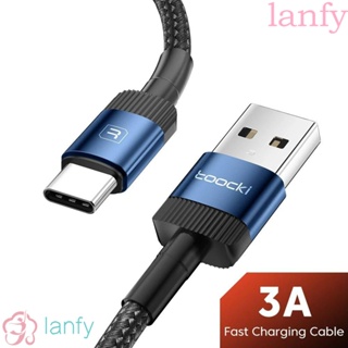 Lanfy QC 3.0 สายชาร์จโทรศัพท์มือถือ อะลูมิเนียมอัลลอย ชาร์จเร็ว QC3.0 USB Type C 3A USB Type C 0.5 1 2 ม.