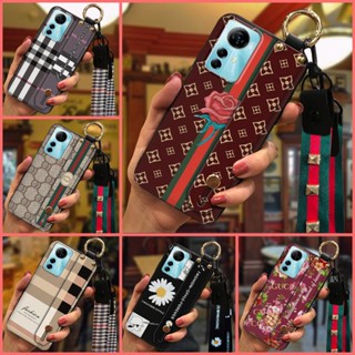 Anti-dust Small daisies Phone Case For ZTE Blade V41 Smart Plaid texture Wristband Phone Holder cute protective silicone