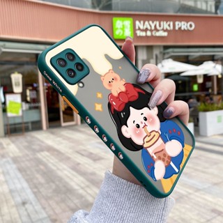 เคสโทรศัพท์มือถือแบบแข็ง ใส ขอบสี่เหลี่ยม กันกระแทก ลายการ์ตูนเด็กผู้หญิงชานม สําหรับ Samsung galaxy A22 4G A22 5G M22