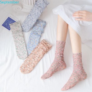 September ถุงเท้าผ้าตาข่ายลูกไม้ลายดอกไม้สไตล์ญี่ปุ่นสําหรับผู้หญิง