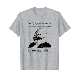 [COD]ดูดีนี่ [S-5XL]ขายดี เสื้อยืดลําลอง แขนสั้น พิมพ์ลาย Karl Marx I Hate Capitalism Funny Grammar Revolutionary Meme L