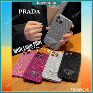 เคสโทรศัพท์มือถือ ลายโลโก้ Prada พร้อมฟิล์มเลนส์ สําหรับ iPhone 14 Pro Max 13 Pro Max 12 Pro Max 11