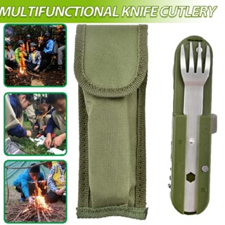 Outdoor Folding Tableware Spoon Fork Cutter Stainless Steel Camping Kit