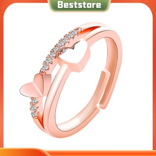 Beststore|  แหวนนิ้วมือ ฝังพลอยเทียม รูปหัวใจคู่ กลวง เครื่องประดับผู้หญิง