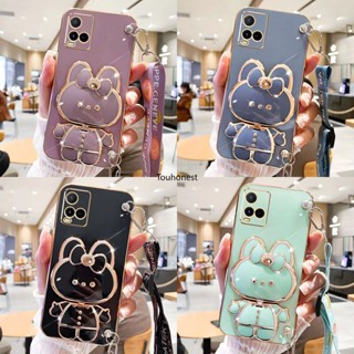 เคส Vivo Y21 เคส Vivo Y33S เคส Vivo Y21T Casing Vivo Y21A Case Vivo Y21S Case Vivo Y33T Case Vivo Y32 Y21E Case Cartoon Stand Vanity Mirror Case Bunny Rabbit Holder Crossbody Phone Strap Cover Cassing Cases Case KD โทรศัพท์มือถือ ลายการ์ตูนกระต่าย