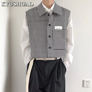 KYUSHUAD เสื้อกั๊กปกยอดนิยมของเยาวชน, ​​เสื้อสายเดี่ยวแบบไม่มีกระดุมแถวเดียวของผู้ชายขี้เกียจอินเทรนด์, เสื้อชั้นในวรรณกรรมญี่ปุ่นฮาราจูกุ,