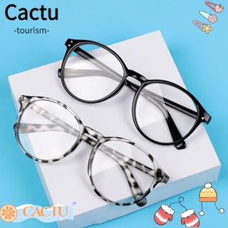 Cactu -1.0~-4.0 แว่นสายตาสั้น พิมพ์ลายเสือดาว กรอบกลม สีดํา กระจกแบน แว่นตา