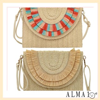 Alma กระเป๋าสะพายไหล่ ฟางสาน แฮนด์เมด สําหรับผู้หญิง