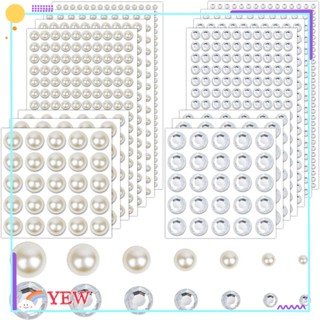 Yew สติกเกอร์ไข่มุก พลอยเทียมใส 5 มม. 4 มม. 8 มม. 12 มม. 6 มม. สําหรับตกแต่งเล็บ สมุดภาพ