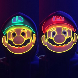 หน้ากากนีออนเรืองแสง ลายการ์ตูน Super Mario Mario Bro Neon สําหรับงานปาร์ตี้