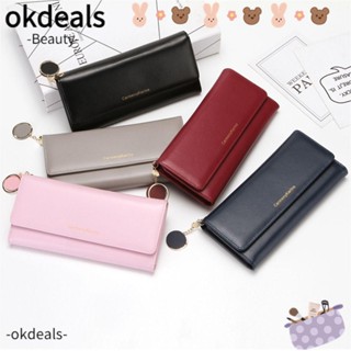 Okdeals กระเป๋าสตางค์ ใบยาว หนัง PU ใส่บัตรได้ สามพับ Cartera Mujer