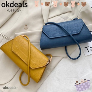 Okdeals กระเป๋าถือ กระเป๋าสะพายไหล่ หนัง PU ลายหนังจระเข้ สีพื้น สําหรับสตรี