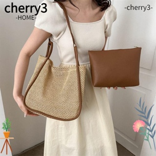 CHERRY3 กระเป๋าสะพายไหล่ หนังสาน ขนาดใหญ่ แฮนด์เมด เหมาะกับเดินชายหาด สําหรับผู้หญิง