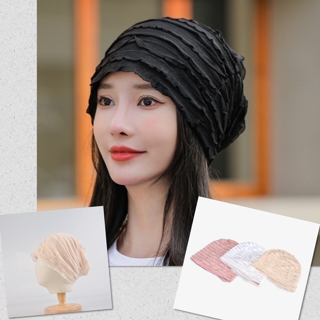 หมวก ขอบริ้ว คลุมผม ผ้าโพกหัว หมวกมะเร็ง แฟชั่น ผ้าเนื้อดี ยืดยุ่น ระบายอากาศ เกรดพรีเมี่ยม