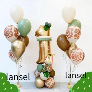 Lansel ชุดลูกโป่งยาง ฮีเลียม ฟิล์มอลูมิเนียม ลายสัตว์ป่าซาฟารี สีเขียว สําหรับตกแต่งปาร์ตี้วันเกิด 32 ชิ้น