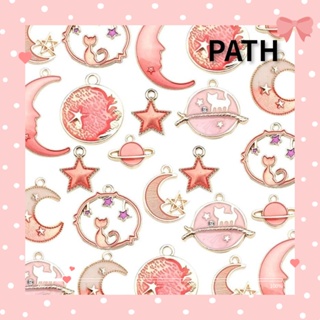 Path จี้อัลลอย รูปดาว ดวงจันทร์ แมว สีชมพู สําหรับตกแต่งต่างหู