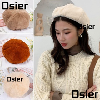 Osier1 หมวกเบเร่ต์ ให้ความอบอุ่น สีพื้น สไตล์วินเทจ สําหรับผู้หญิง