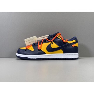 Dunk SB x OW Co-strap รองเท้าสเก็ตบอร์ดลําลอง ใส่สบาย สีดํา และสีเหลือง สําหรับผู้หญิง