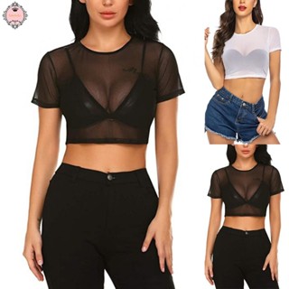 Women Sexy See Through Mesh Sheer Tank Crop Top clubwear party Tee Lingerie