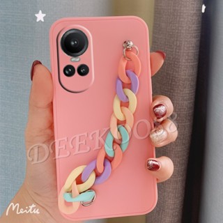 พร้อมส่ง เคสโทรศัพท์มือถือ ซิลิโคนนิ่ม TPU พร้อมสายโซ่คล้อง สีรุ้ง หลากสี สําหรับ OPPO Reno 10 Pro Plus Pro+ A78 4G 5G Reno10 Pro