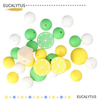 EUTUS ลูกปัดซิลิโคน สีเหลือง สีเขียวมะนาว 20 มม. 15 มม. สําหรับฤดูร้อน 32 ชิ้น