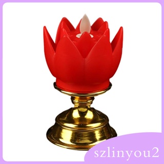 [szlinyou2] โคมไฟ LED รูปดอกบัว ใช้แบตเตอรี่ สีสันสดใส สําหรับตั้งโต๊ะ พิธีพระพุทธรูป