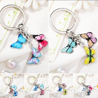 New Fashion Enamel Butterfly Keychain Double Sided Keyring Women Men Jewelry