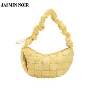 Jasmin NOIR กระเป๋าถือ กระเป๋าสะพายไหล่ ผ้าสักหลาด แบบนิ่ม ลายสก๊อต ขนาดเล็ก สําหรับสตรี