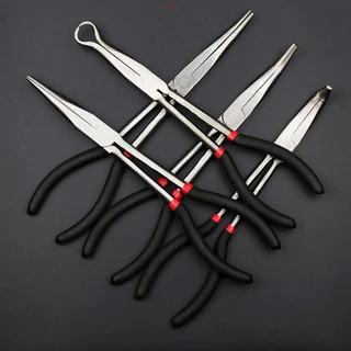 TEMPOZY คีมจมูกยาวเหล็กคาร์บอน 25/45/90 องศา Bent คีมตรง, ทนทานด้ามยาวคีมจมูกลื่นเครื่องมือมือ