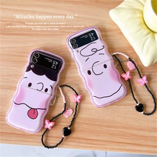 เคสโทรศัพท์ซิลิโคน TPU แบบนิ่ม ลาย Charlie Wave Edge กันกระแทก สีชมพู พร้อมสายคล้อง สําหรับ Samsung Galaxy Z Flip 5 Z Flip 4 Z Flip 3