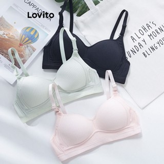 Lovito บราเล็ตต์ถัก แบบเรียบ ลําลอง สําหรับผู้หญิง LNA17192 (สีเขียวอ่อน/ชมพู/ดํา)